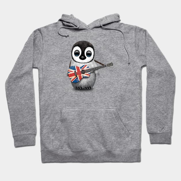 Baby Penguin Playing Union Jack British Flag Guitar Hoodie by jeffbartels